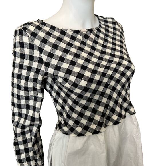 Zara Black White Plaid Mixed Material Poplin Layered Tunic Top, XS - Picture 4 of 7